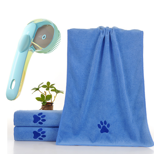 2-Piece Pet Cleaning Set | Slicker Brush + Blue Microfibre Towel | Dog & Cat