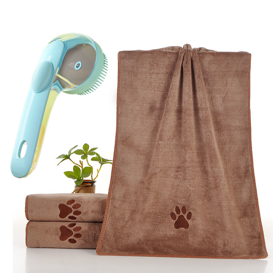 2-Piece Pet Cleaning Set | Slicker Brush + Brown Microfibre Towel | Dog & Cat