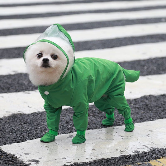 Green S size Full Coverage Pet Raincoat Jumpsuit Waterproof Dog Rain