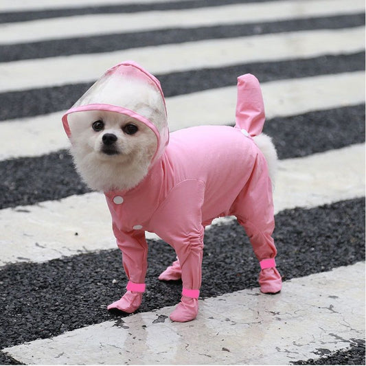 Pink S size Full Coverage Pet Raincoat Jumpsuit Waterproof Dog Rain