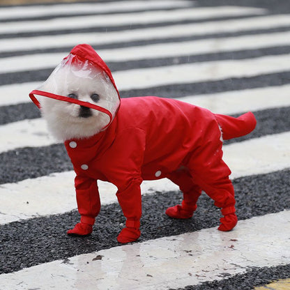 Red L size Full Coverage Pet Raincoat Jumpsuit Waterproof Dog Rain Suit