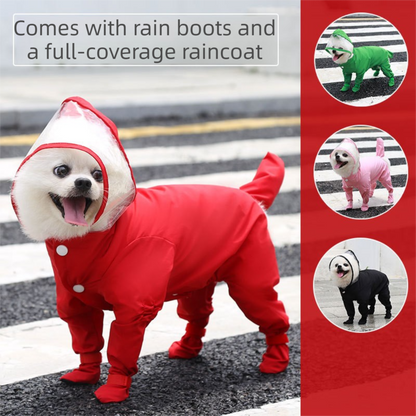 Red L size Full Coverage Pet Raincoat Jumpsuit Waterproof Dog Rain Suit
