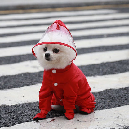 Red L size Full Coverage Pet Raincoat Jumpsuit Waterproof Dog Rain Suit