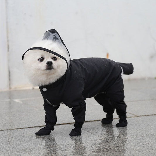 Black S size Full Coverage Pet Raincoat Jumpsuit Waterproof Dog Rain