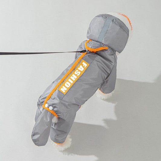 Grey and Orange XS size Dog Raincoat with Leash Access and Transparent