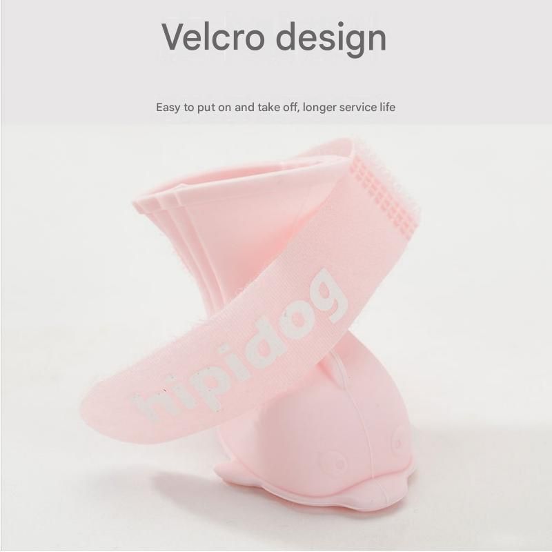 Pink M size Waterproof Dog Rain Boots Set of 4 - Cartoon Dolphin Design Shape PVC Pet Shoes with Adjustable Hook and Loop Straps, Anti Slip Paw Protectors for Small Dogs and Puppy Outdoor Walks
