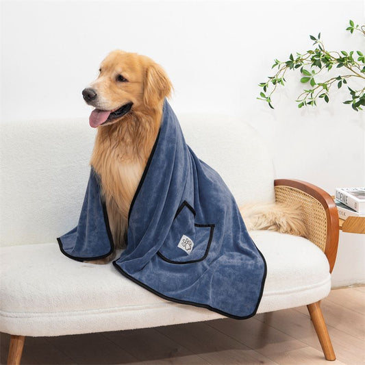 Grey 100*50cm icrofibre Pet Bath Towel with Hand Pockets