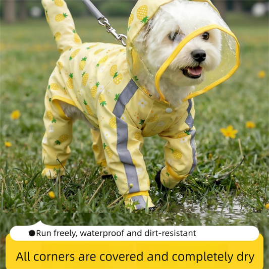 Yellow S size Pineapple Print Full-Cover Dog Raincoat with Transparent