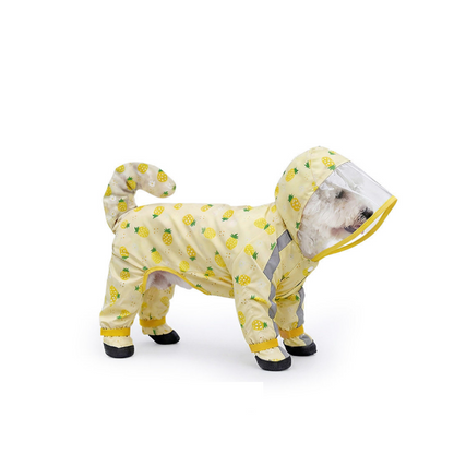 Yellow XL size Pineapple Print Full-Cover Dog Raincoat with Transparent