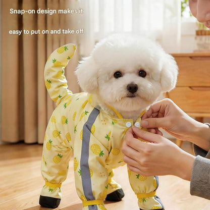 Yellow XL size Pineapple Print Full-Cover Dog Raincoat with Transparent