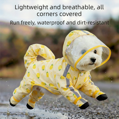 Yellow XL size Pineapple Print Full-Cover Dog Raincoat with Transparent