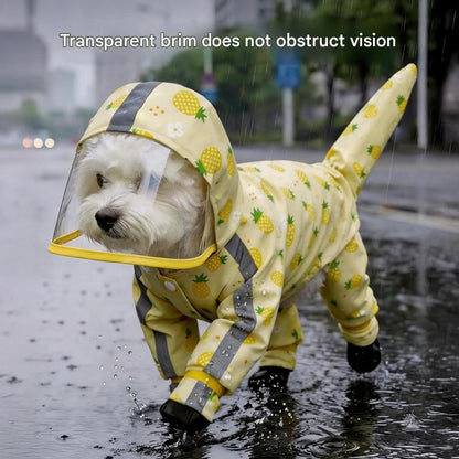 Yellow XL size Pineapple Print Full-Cover Dog Raincoat with Transparent