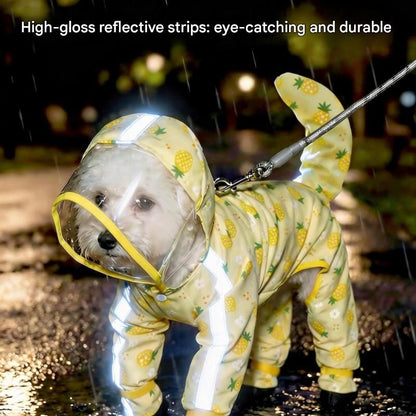 Yellow XL size Pineapple Print Full-Cover Dog Raincoat with Transparent