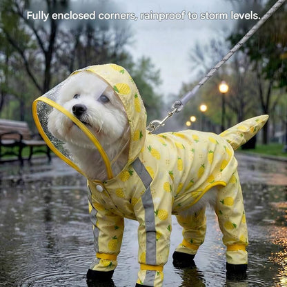 Yellow XL size Pineapple Print Full-Cover Dog Raincoat with Transparent