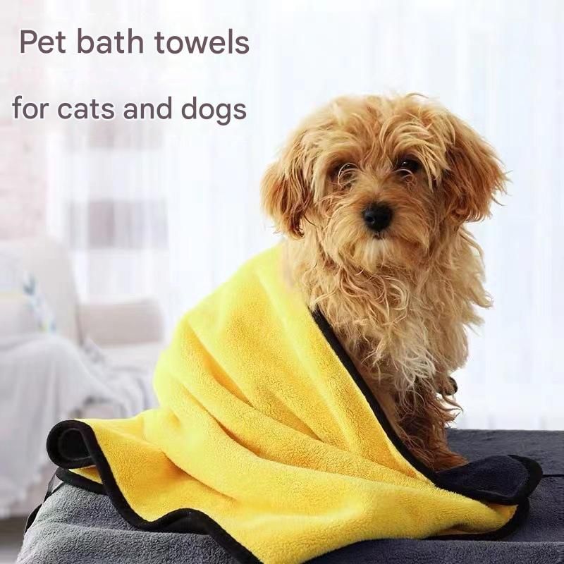 3-piece Dog Rainy Day Care Set with  Yellow M size Waterproof Raincoat, 30x30cm Paw Towel and 70x140cm Pet Bath Towel, Quick-Dry Pet Rain Protection Kit for Small and Medium Dogs