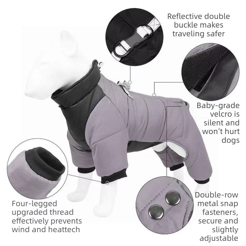 Yellow S size Winter Dog Jumpsuit Coat – Waterproof Four-Leg Pet Jacket with Reflective Harness Clip, Windproof Warm Padded Puppy Snowsuit, Adjustable Polyester Dog Clothing for Small to Medium Dogs