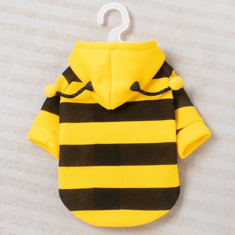 Size M Bee Fleece Hoodie Jumper for Small Dogs & Cats with 5 Hair Clips - Winter Warm Pet Apparel Australia