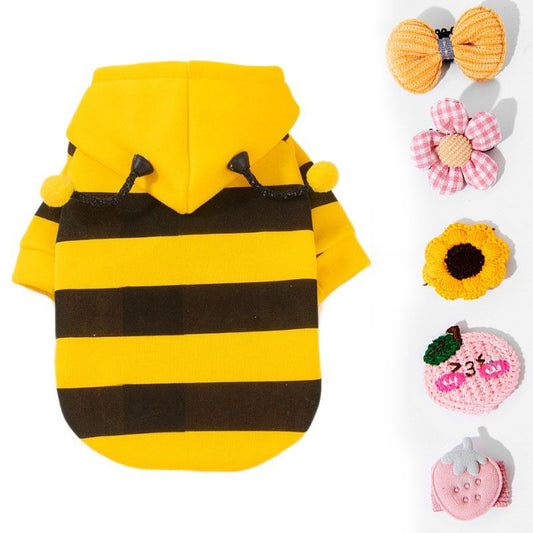 Size L Bee Fleece Hoodie Jumper for Small Dogs & Cats with 5 Hair Clips