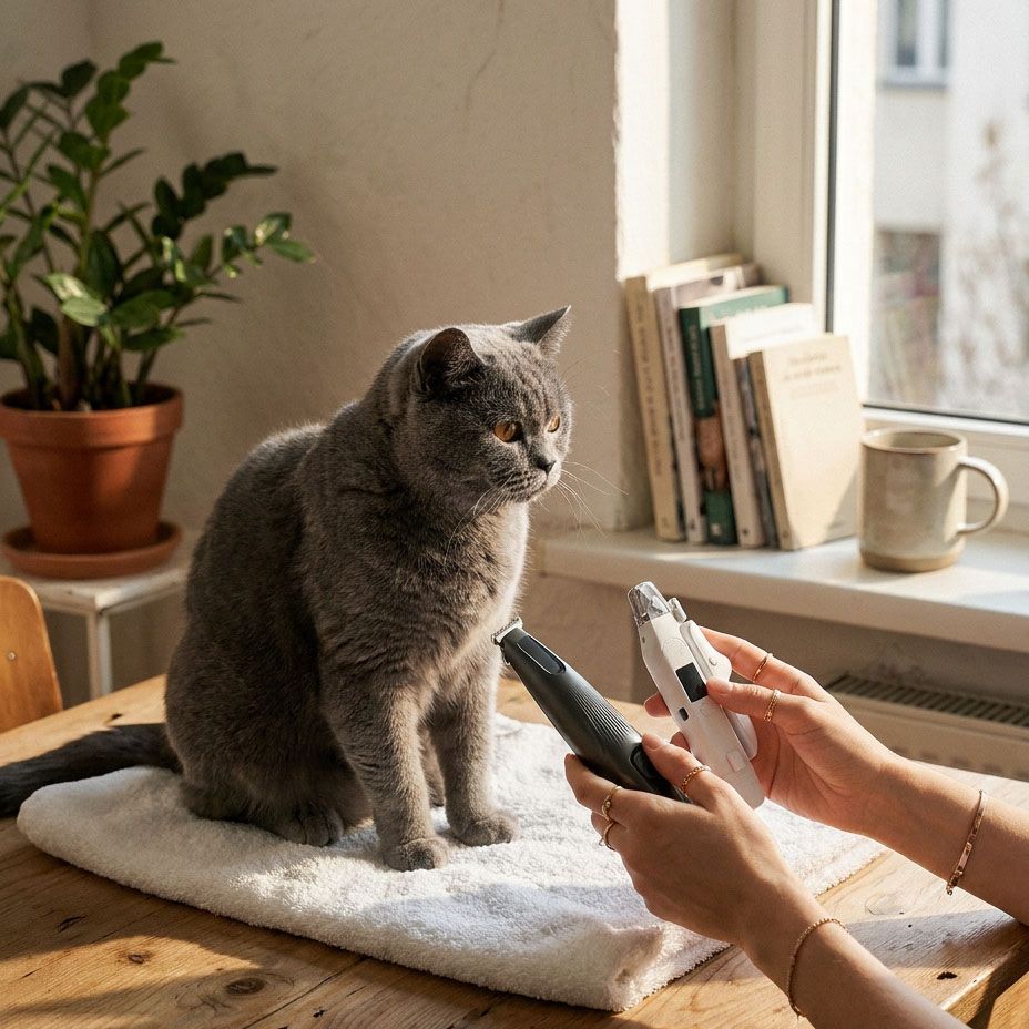 Black Paw Hair Trimmer & White Pet Nail Clipper Set | USB Rechargeable LED Display | Dog & Cat