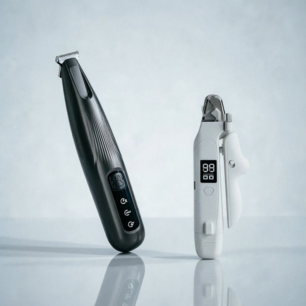 Black Paw Hair Trimmer & White Pet Nail Clipper Set | USB Rechargeable LED Display | Dog & Cat