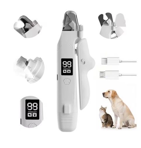 Black Paw Hair Trimmer & White Pet Nail Clipper Set | USB Rechargeable LED Display | Dog & Cat
