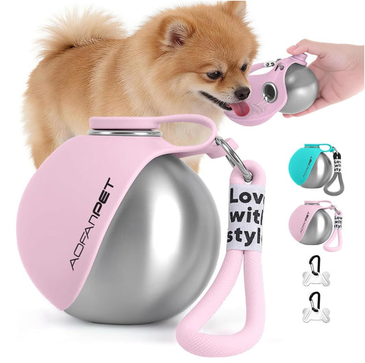 Portable Outdoor Pet Water Bottle | Stainless Steel | Dispenser Bowl for Travel & Hiking