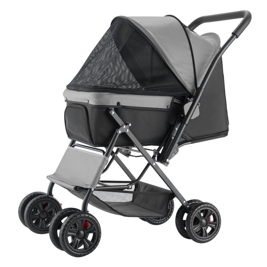 Foldable 4-Wheel Pet Stroller | 20KG Capacity | Reversible Handle