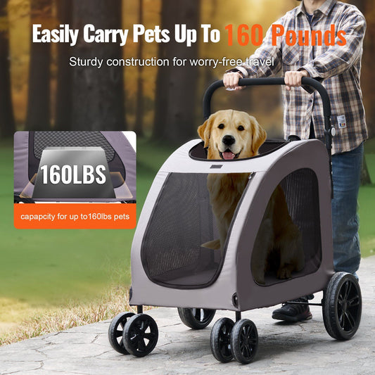 Heavy Duty 4-Wheel Pet Stroller | 160lb Capacity | Breathable Mesh
