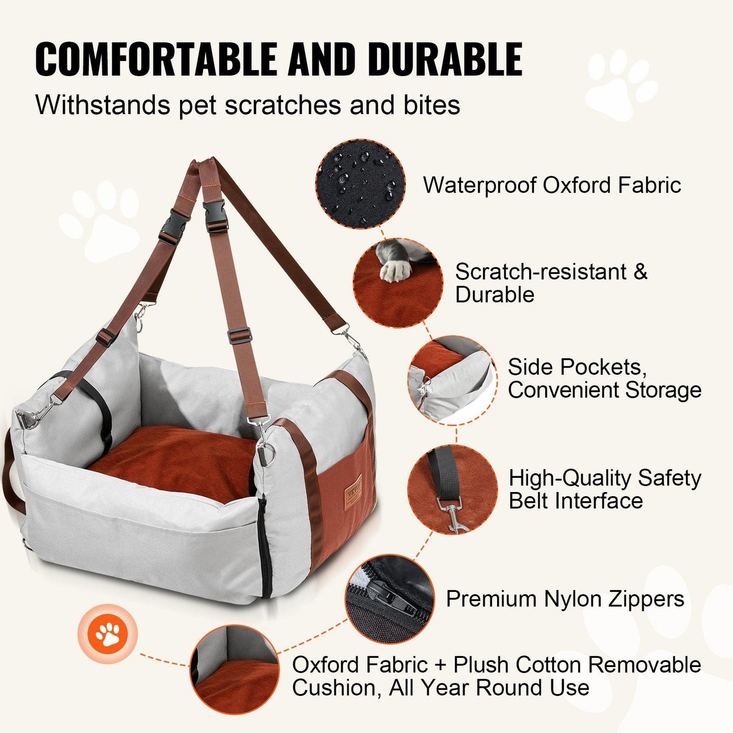 Dog Car Seat Booster with Safety Leash | Grey