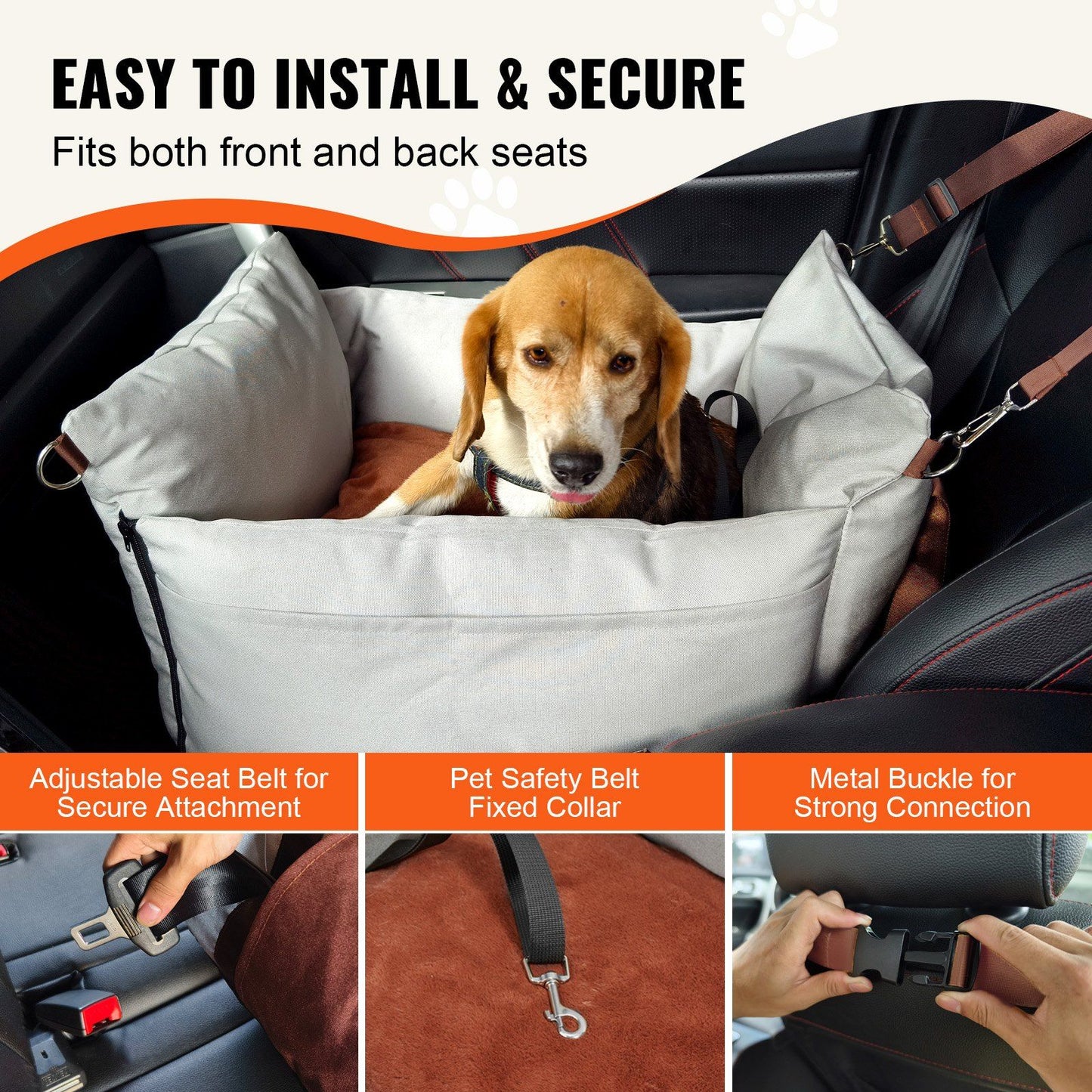 Dog Car Seat Booster with Safety Leash | Grey