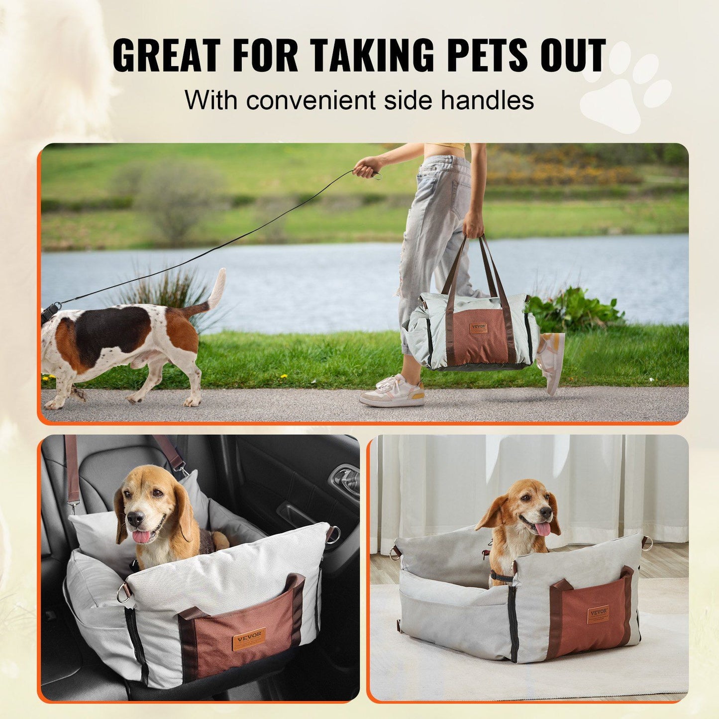 Dog Car Seat Booster with Safety Leash | Grey