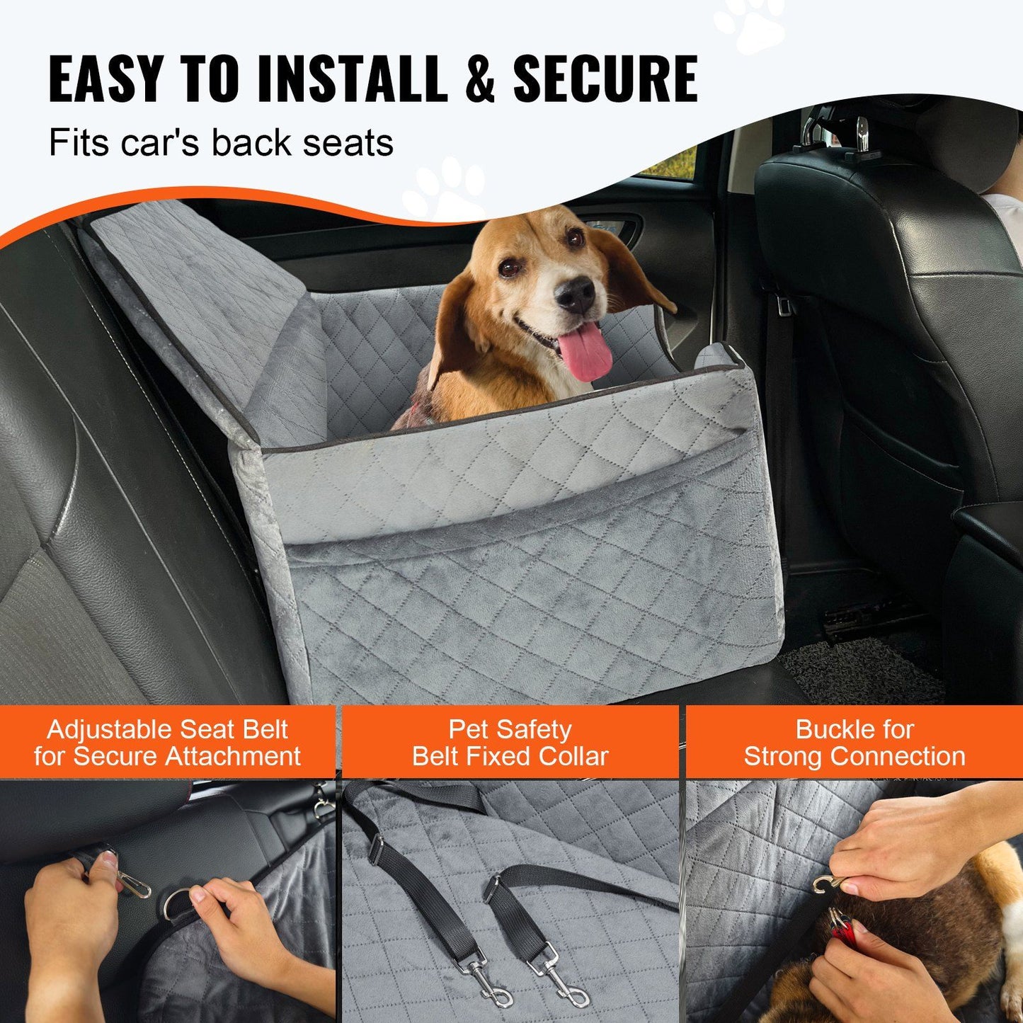 Dog Car Seat Booster with Safety Leash | Grey