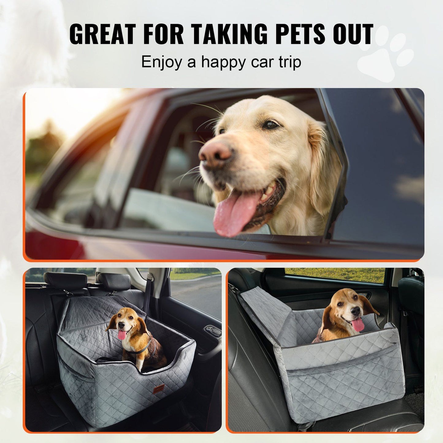 Dog Car Seat Booster with Safety Leash | Grey
