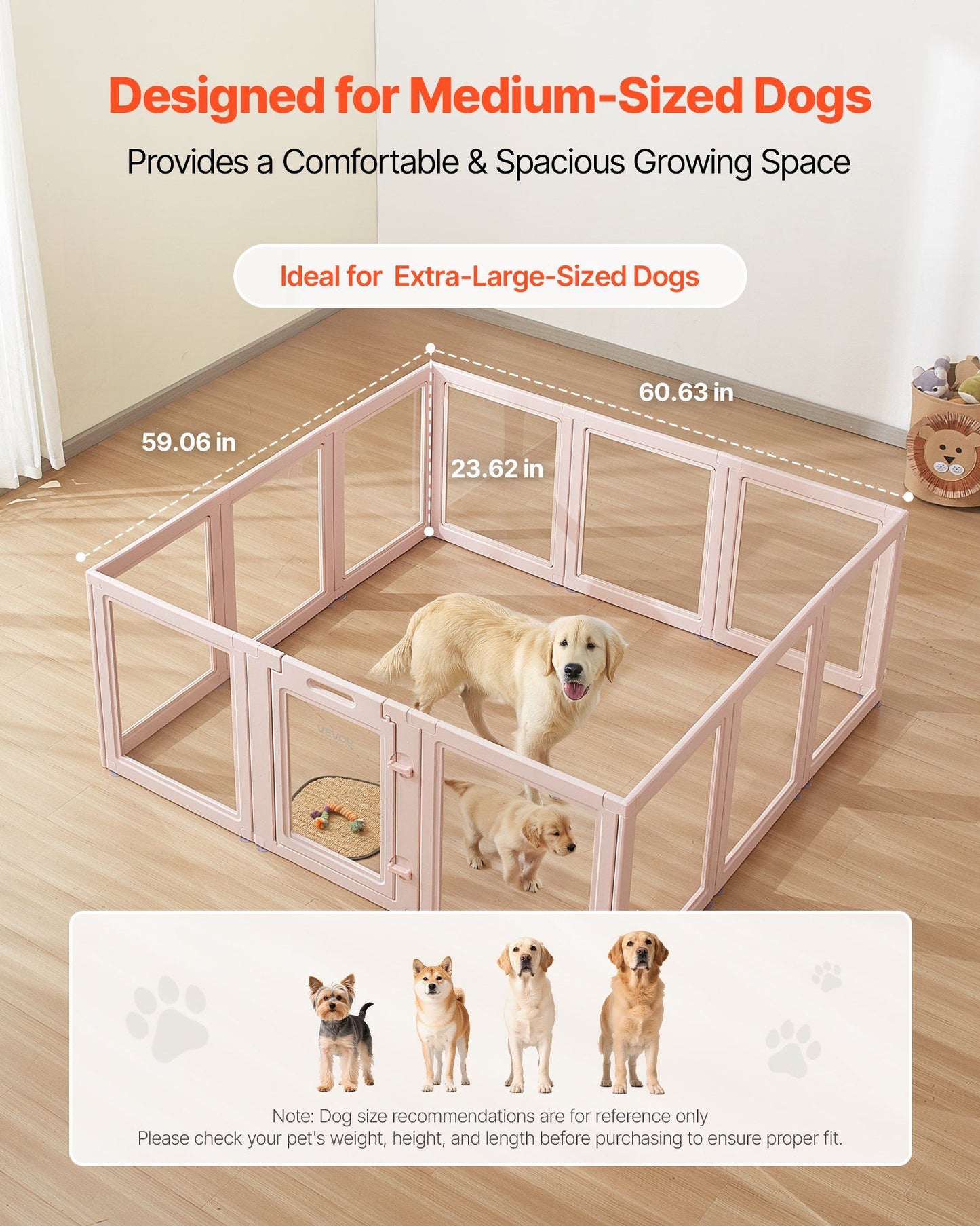 Dog Whelping Box | 1.54 x 1.5m | Transparent Plastic Puppy Playpen | Large Dogs