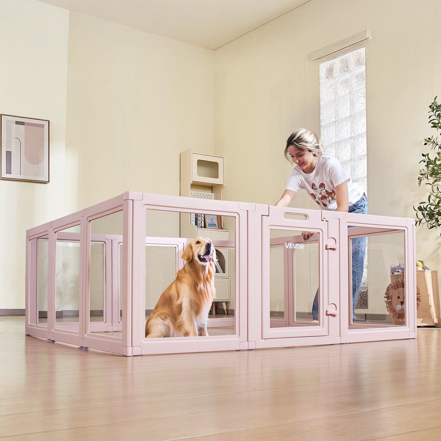 Dog Whelping Box | 1.54 x 1.5m | Transparent Plastic Puppy Playpen | Large Dogs