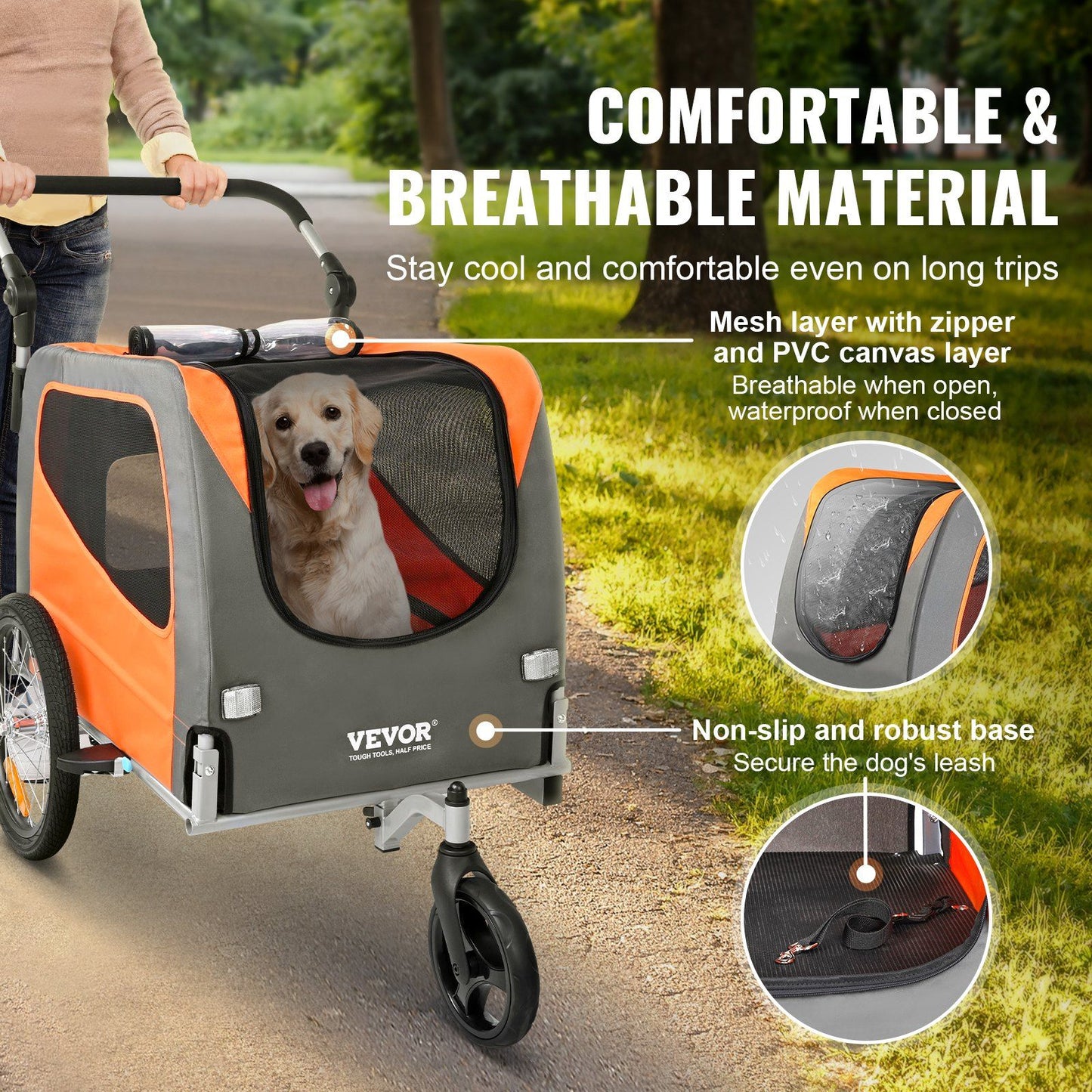 Dog Bike Trailer | 30KG Capacity | 2-in-1 Pet Stroller Cart | Orange/Gray