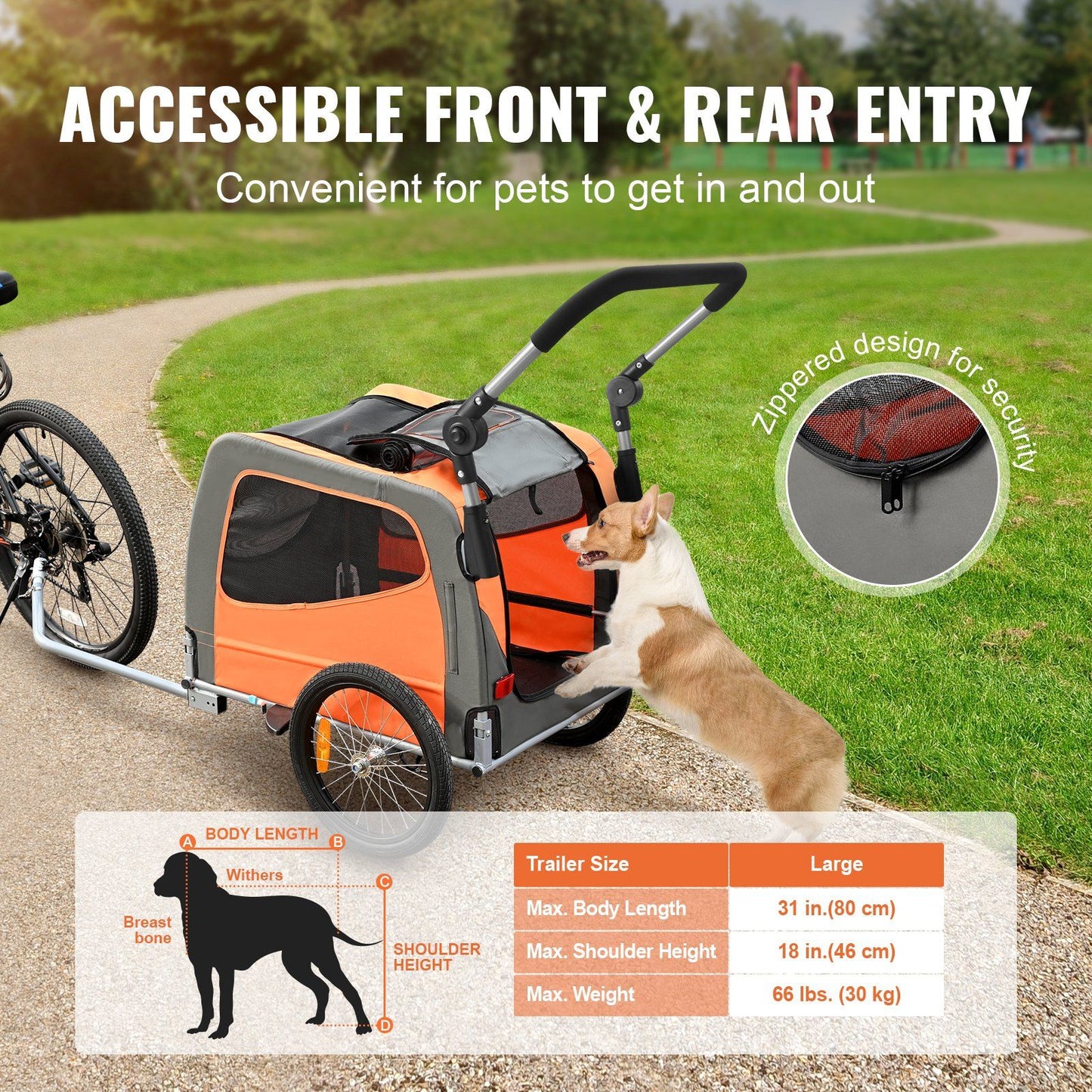 Dog Bike Trailer | 30KG Capacity | 2-in-1 Pet Stroller Cart | Orange/Gray
