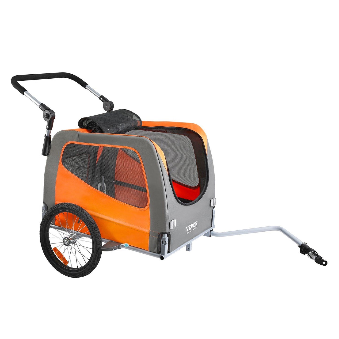 Dog Bike Trailer | 30KG Capacity | 2-in-1 Pet Stroller Cart | Orange/Gray
