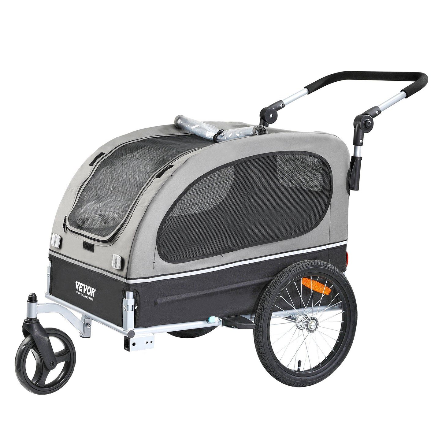 Dog Bike Trailer | 40KG Capacity | 2-in-1 Pet Stroller Cart | Black/Gray