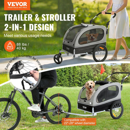 Dog Bike Trailer | 40KG Capacity | Black/Gray