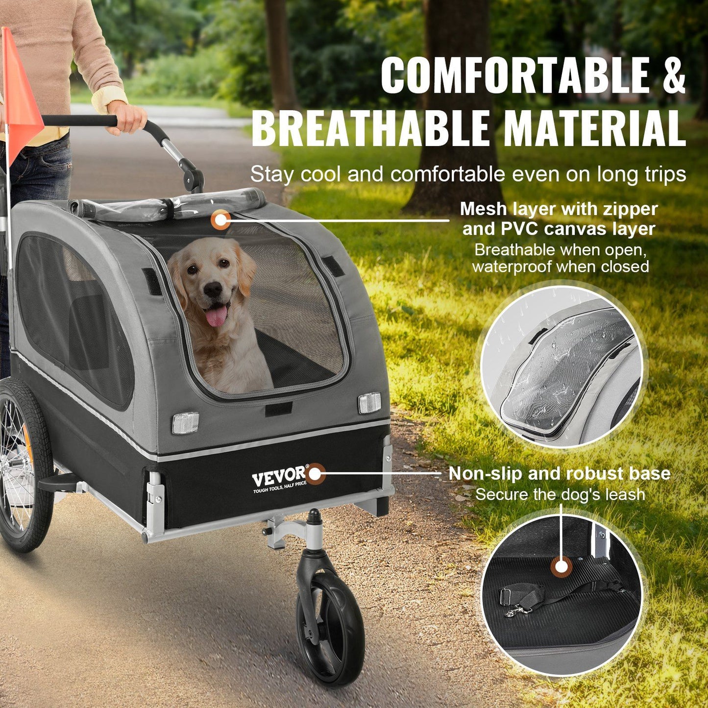 Dog Bike Trailer | 40KG Capacity | 2-in-1 Pet Stroller Cart | Black/Gray