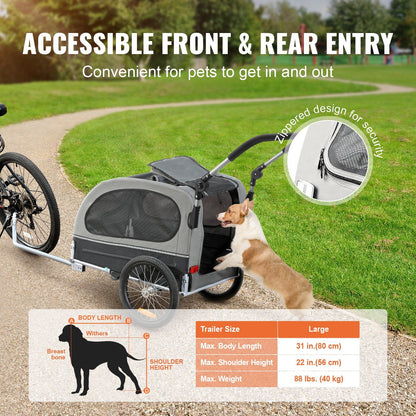 Dog Bike Trailer | 40KG Capacity | Black/Gray