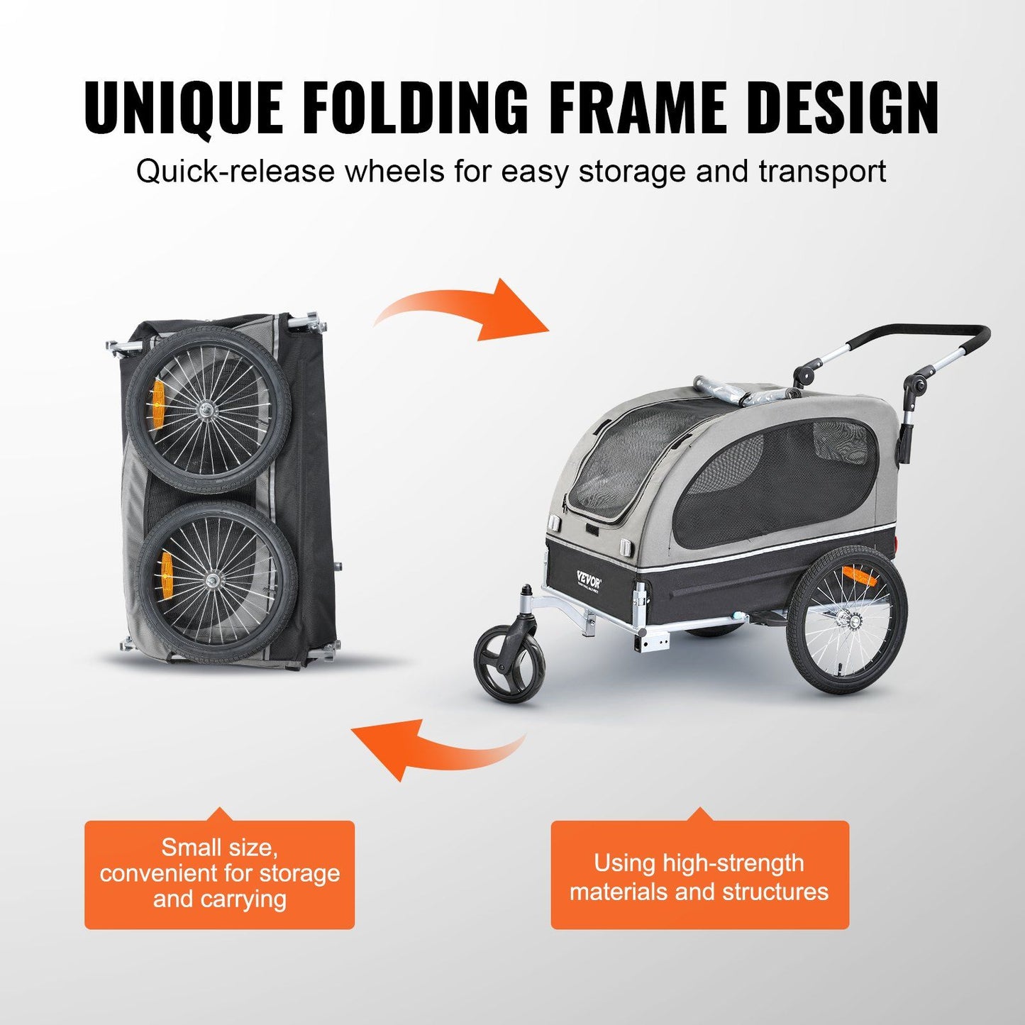 Dog Bike Trailer | 40KG Capacity | 2-in-1 Pet Stroller Cart | Black/Gray