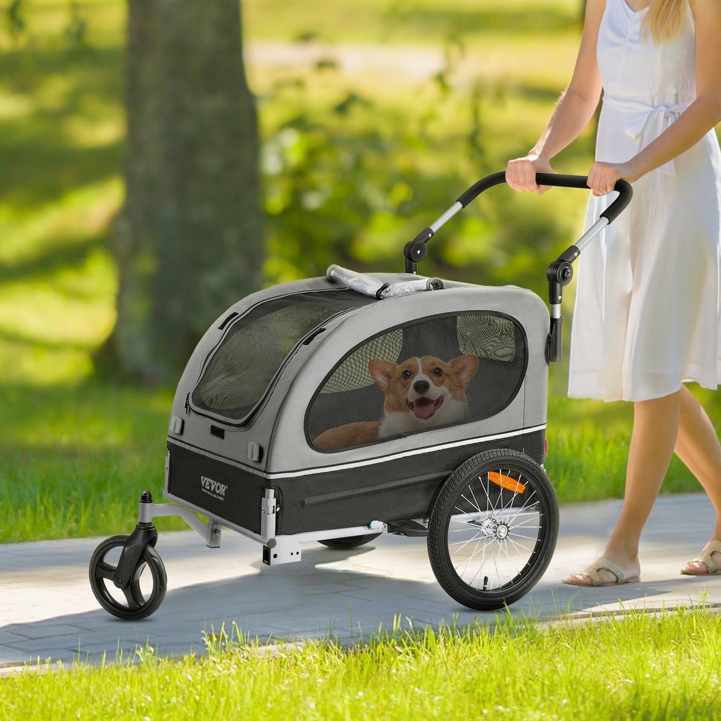 Dog Bike Trailer | 40KG Capacity | 2-in-1 Pet Stroller Cart | Black/Gray