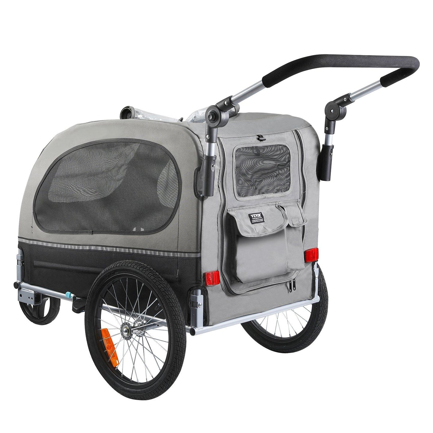 Dog Bike Trailer | 40KG Capacity | 2-in-1 Pet Stroller Cart | Black/Gray