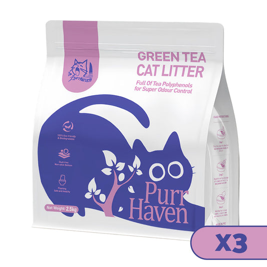 PurrHaven Green Tea Clumping Cat Litter | 7.5kg x 3 Pack | Dust Free