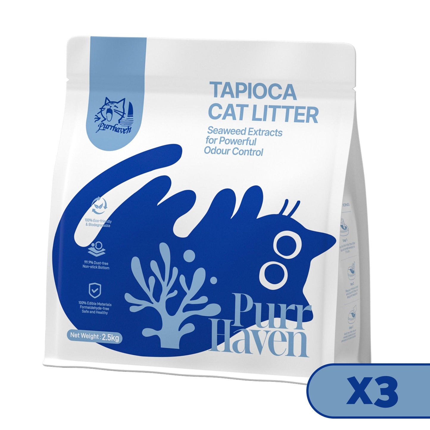 PurrHaven Tapioca Clumping Cat Litter | 7.5kg x 3 Pack | Dust Free Multi-Cat