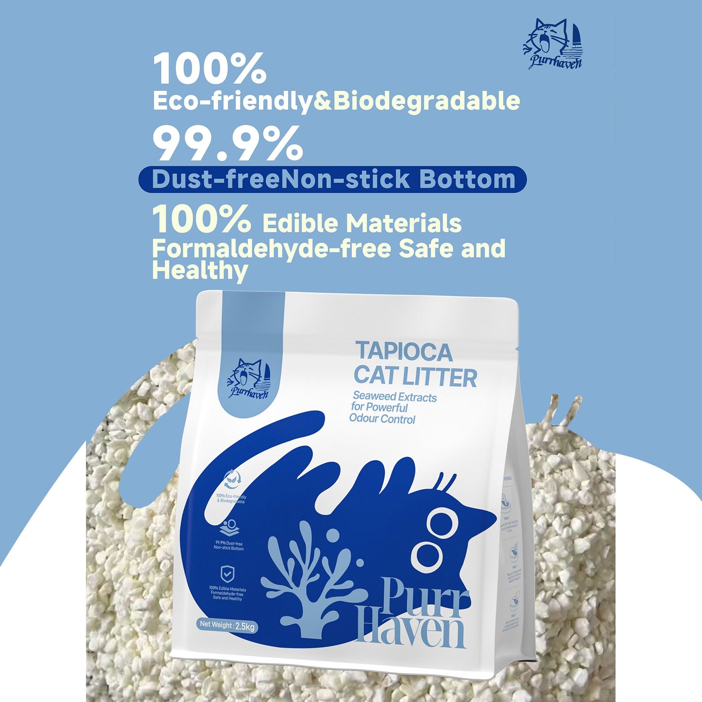 PurrHaven Tapioca Clumping Cat Litter | 7.5kg x 3 Pack | Dust Free Multi-Cat