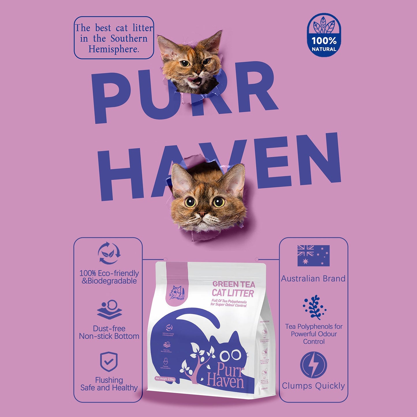 PurrHaven Tapioca Clumping Cat Litter | 7.5kg x 3 Pack | Odour Neutraliser